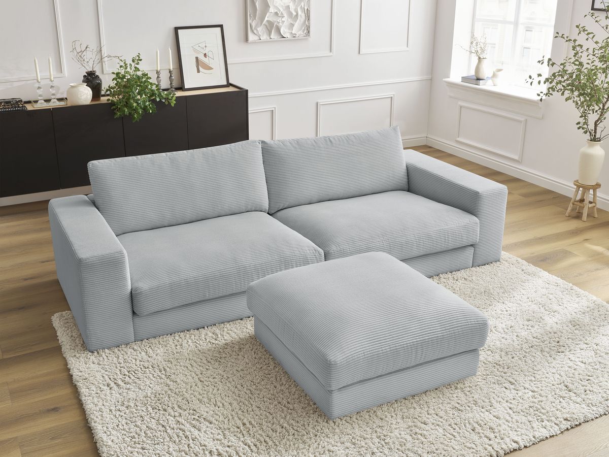 Bobochic Leonard Sofa 4-Sitzer mit Pouf 274 × 109 cm Cordsamt Hellgrau