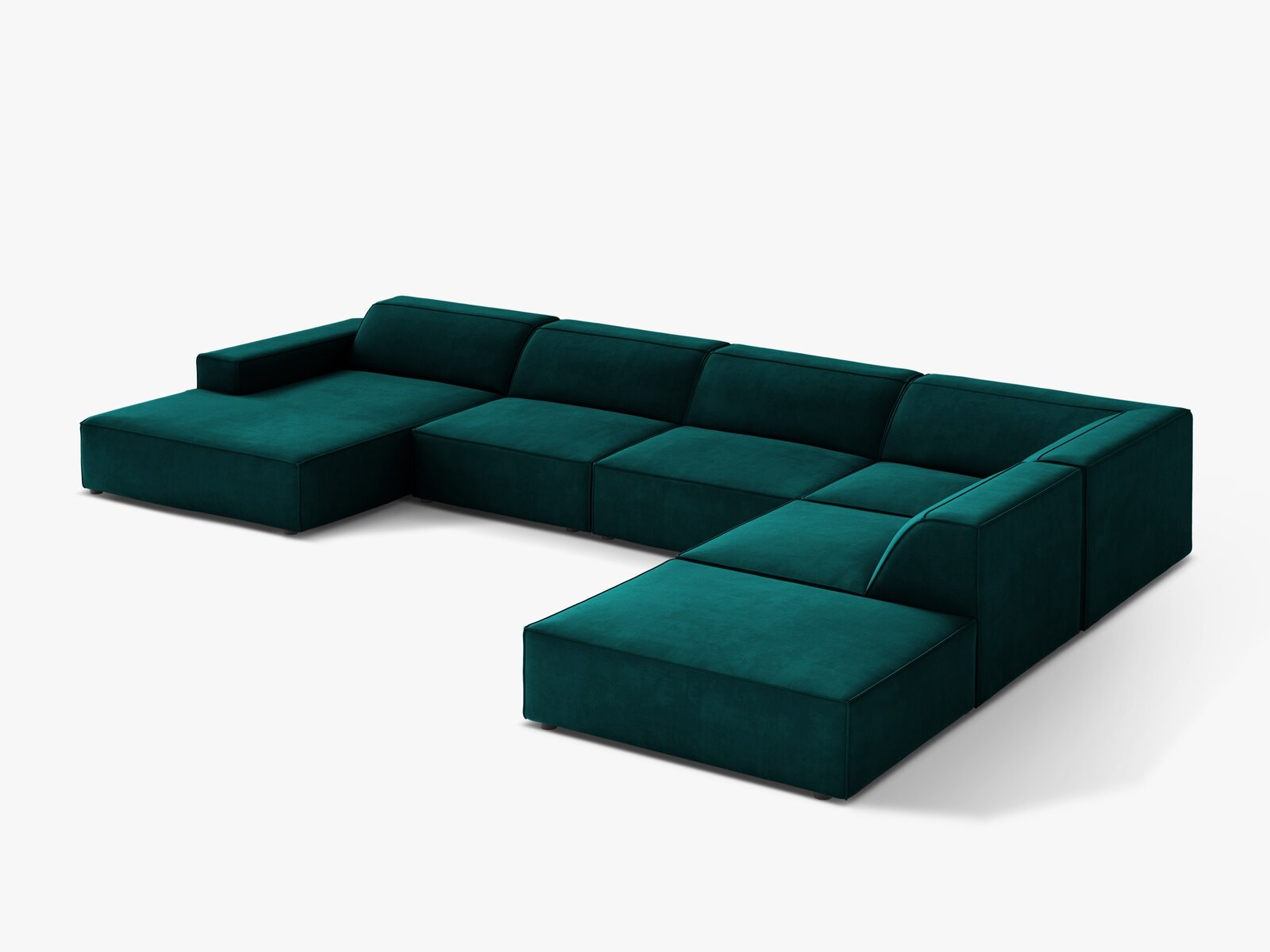 Micadoni Panorama-Ecksofa Jodie 7-Sitzer Samt Venus Dunkel Petrol Rechts
