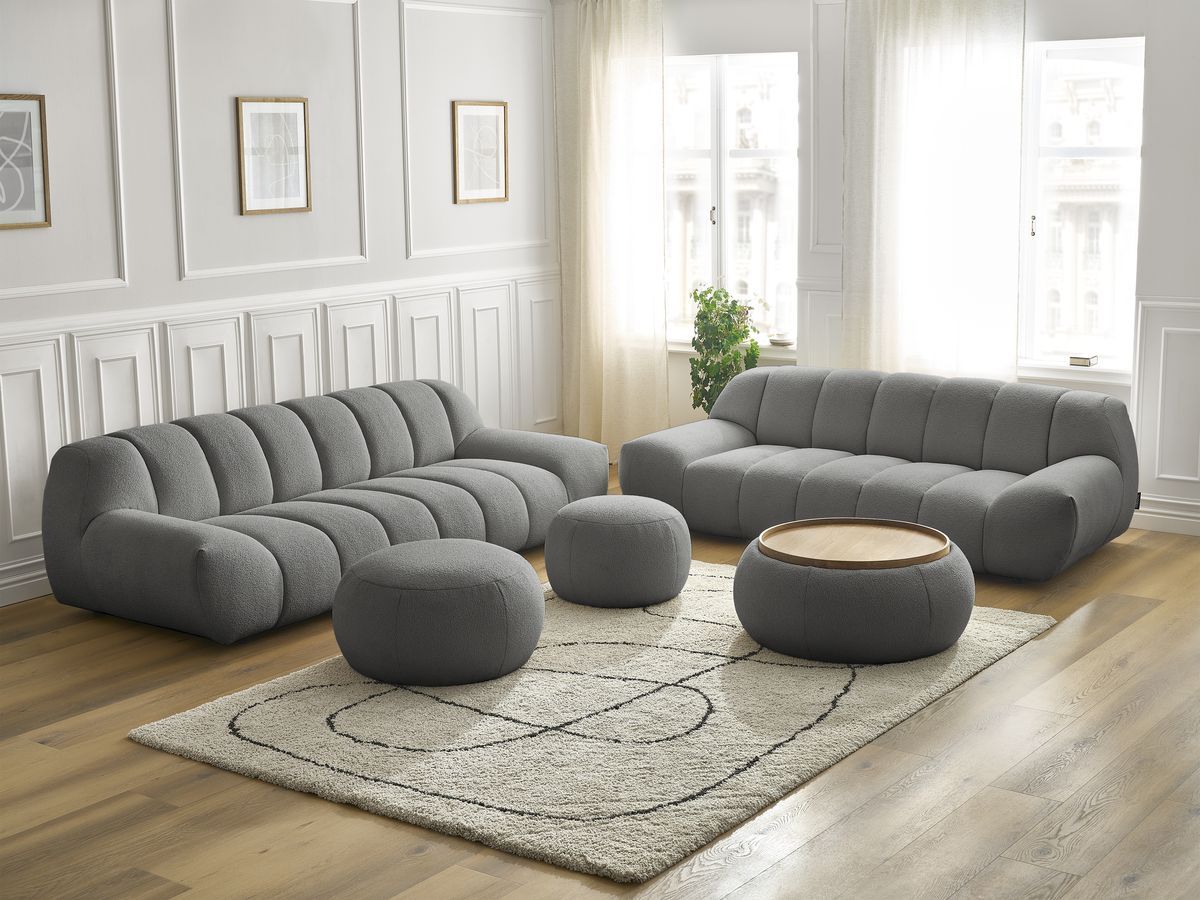 Bobochic Hayden Sofa 7-Sitzer mit Pouf Bouclé-Stoff Dunkelgrau