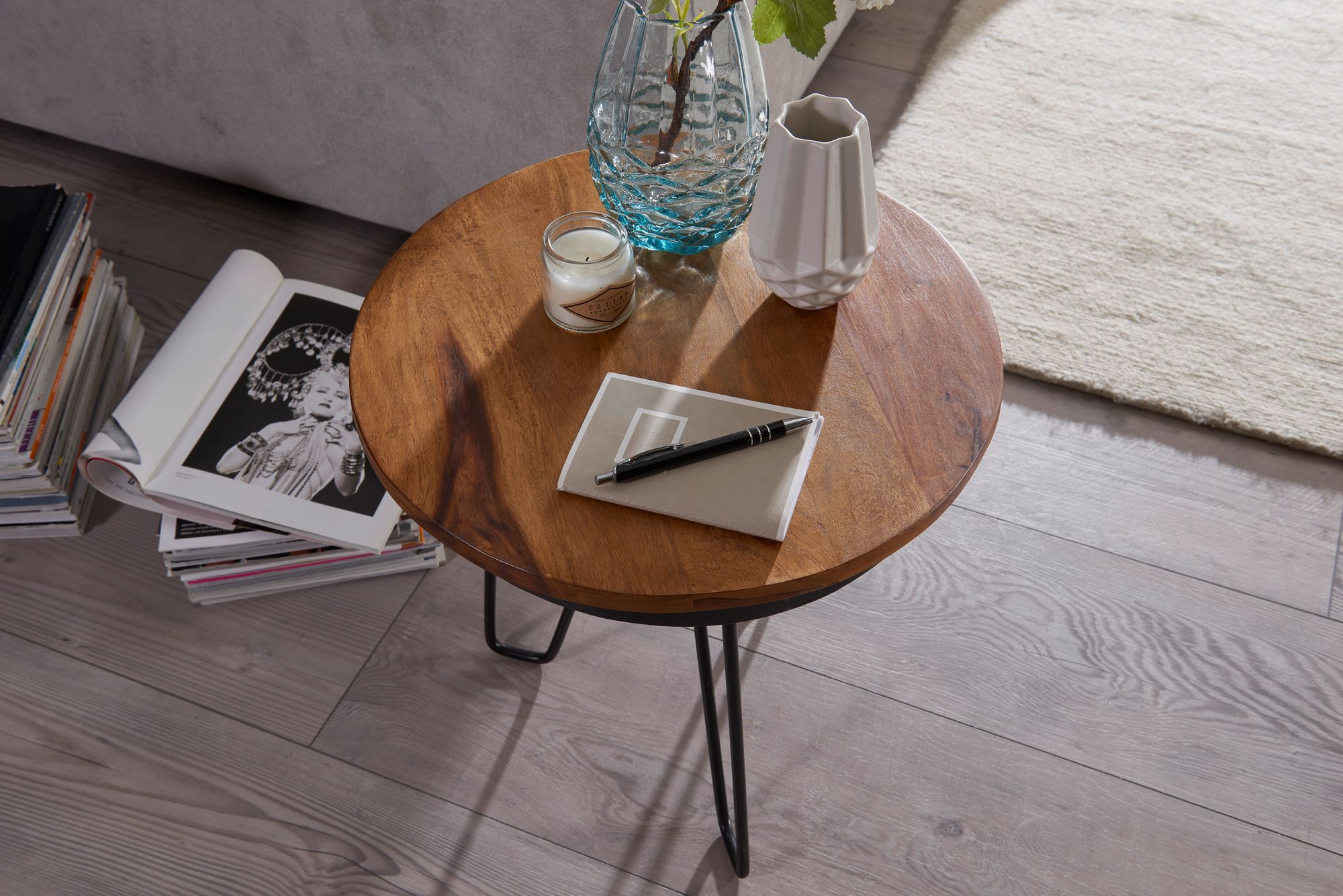 Beistelltisch Hadbjerg Sheesham Massivholz Ø 43 cm