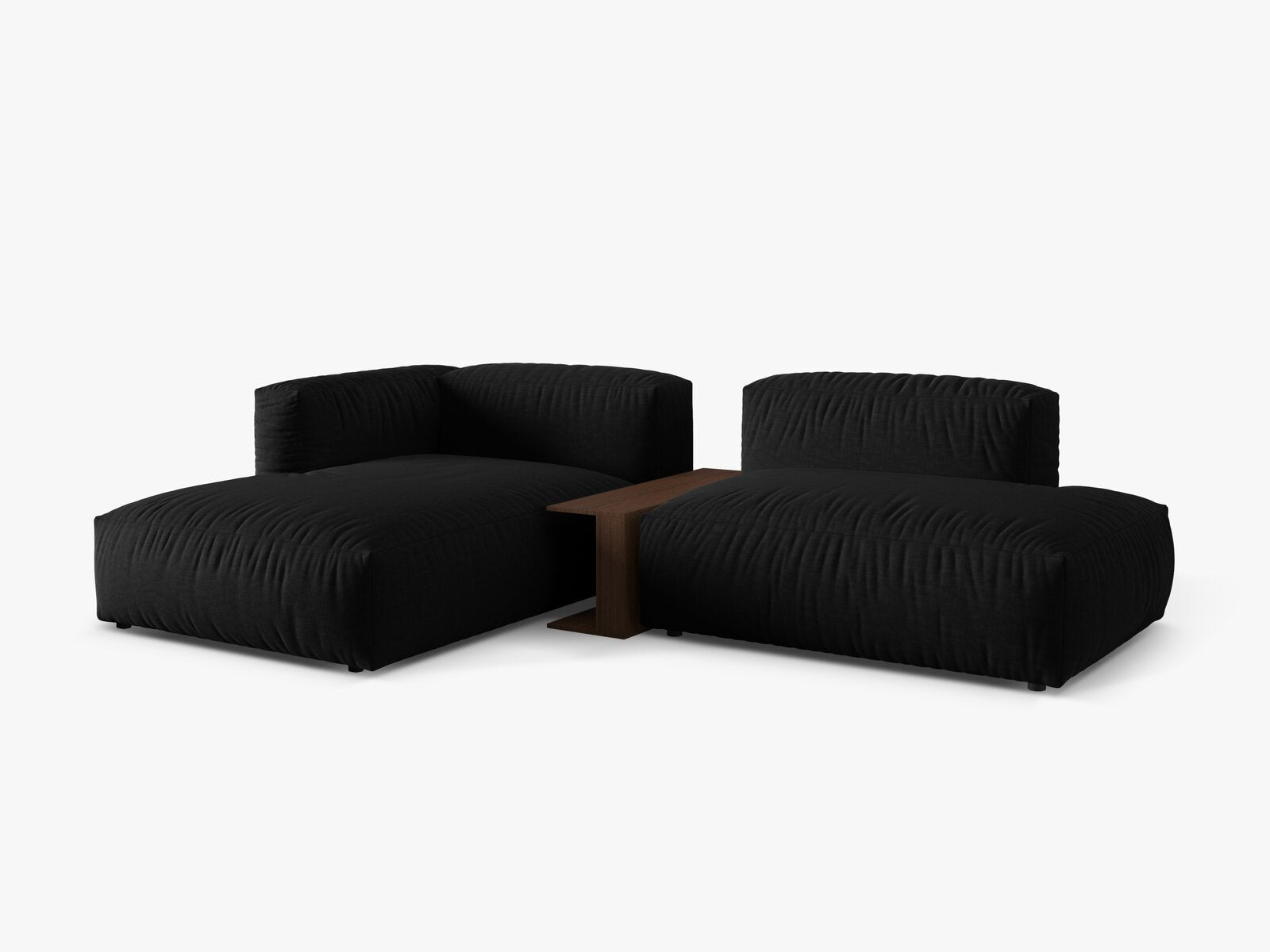 Micadoni Ecksofa Martina 2-Sitzer mit Couchtisch Links Strukturierter Stoff Schwarz