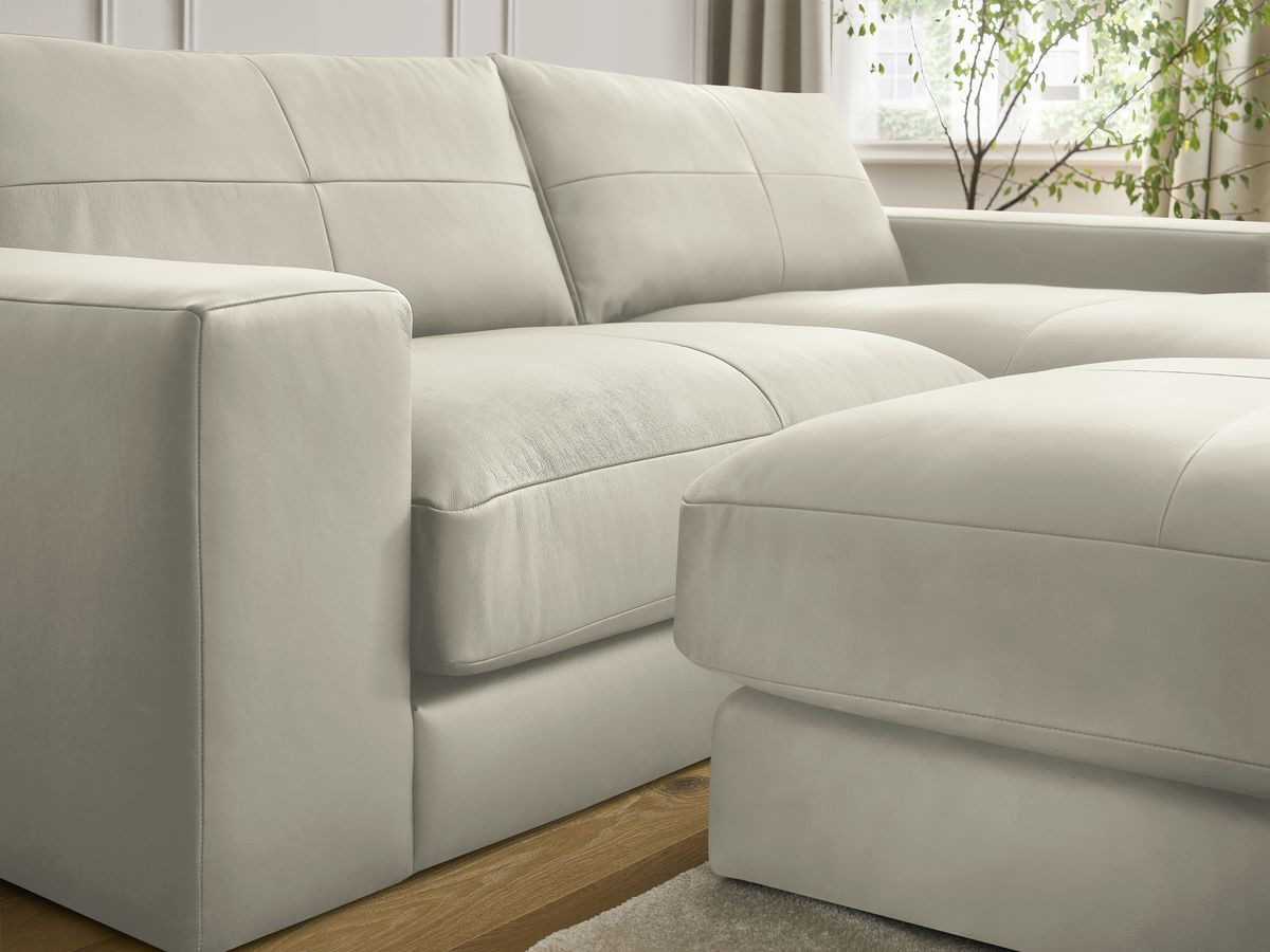 Bobochic Leonard Ecksofa mit Pouf 274 × 159 cm Leder Beige Ecke rechts