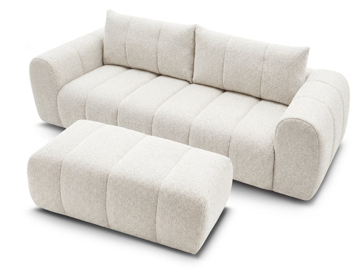 Bobochic Nesty Sofa 3-Sitzer mit Pouf Melange-Stoff Beige