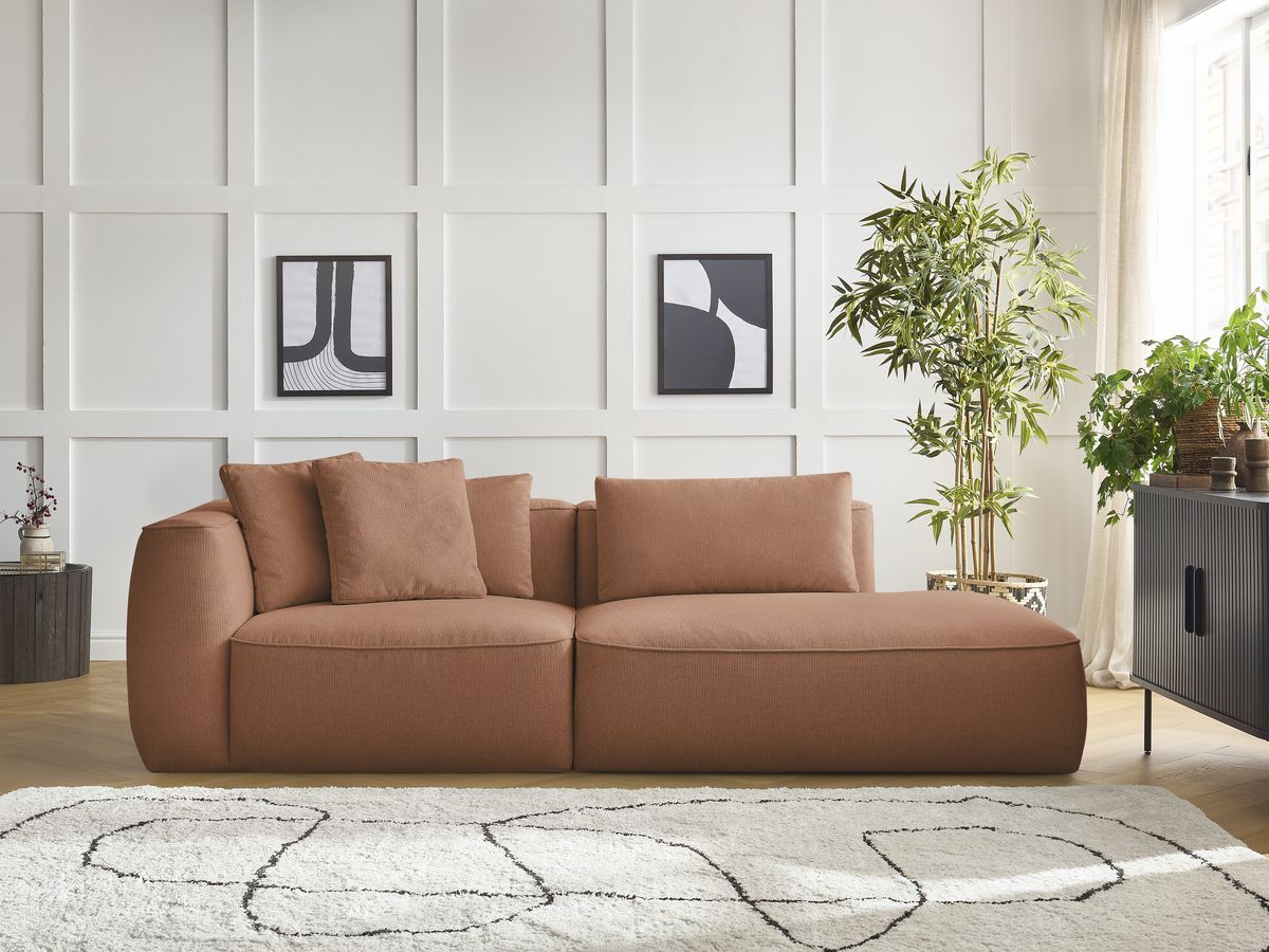Bobochic Leopold Sofa 3-Sitzer Melange-Stoff Orange Armlehne links