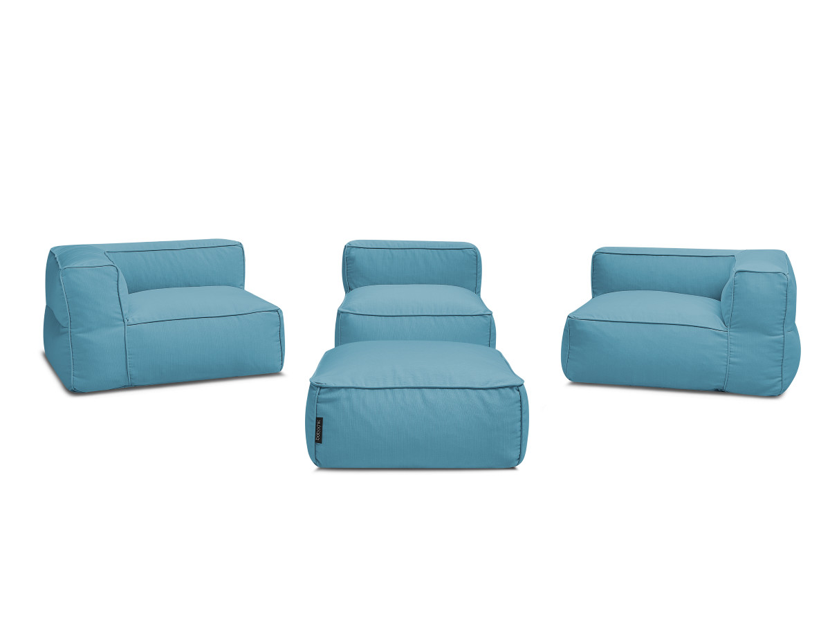 Bobochic Giulia Gartensofa 4-Sitzer mit Pouf, 2 Eckmodule Stoff Hellblau