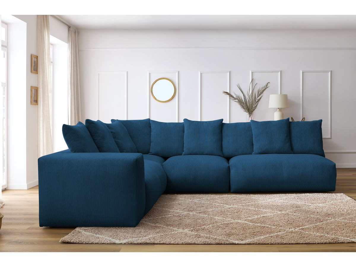 Bobochic Voltaire Ecksofa 322 × 268 cm Cordsamt Dunkelblau Ecke links