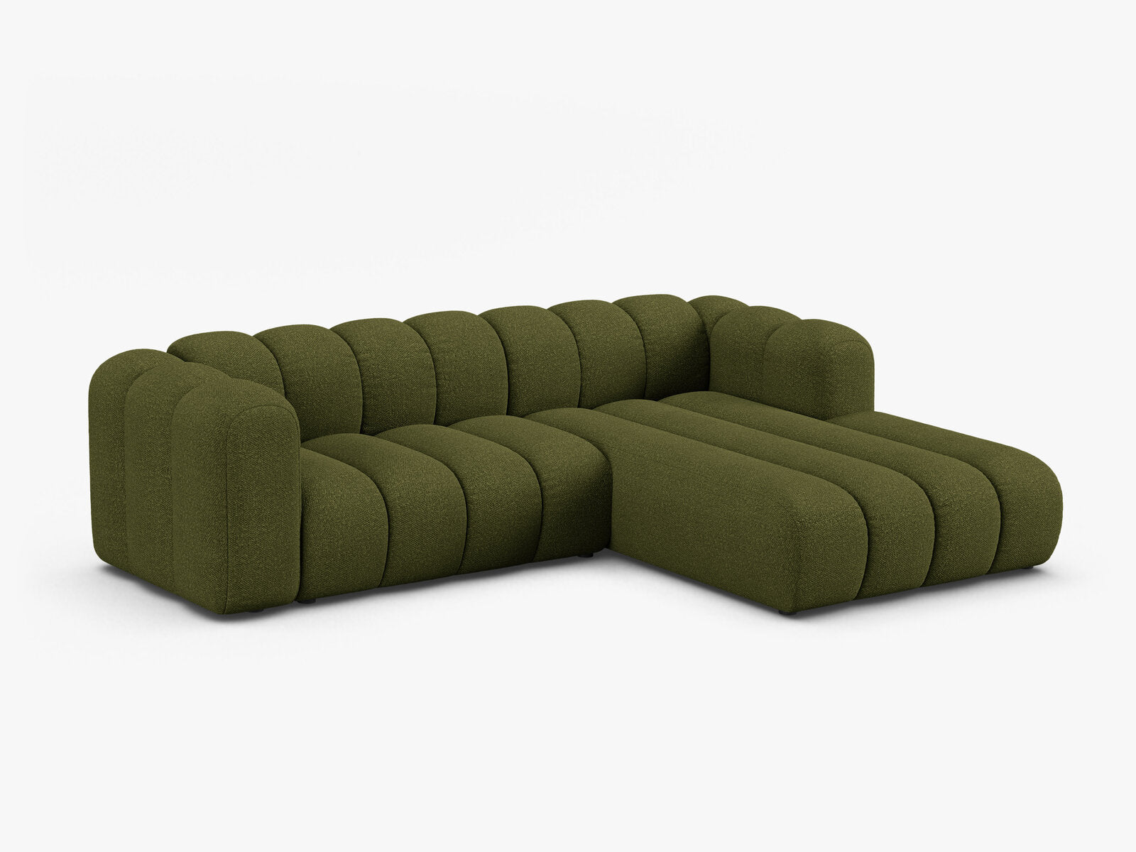 Micadoni Modulares Ecksofa Lupine 4-Sitzer mittelgroß Rechts Boucle Baloo Dunkel-Olivgrün