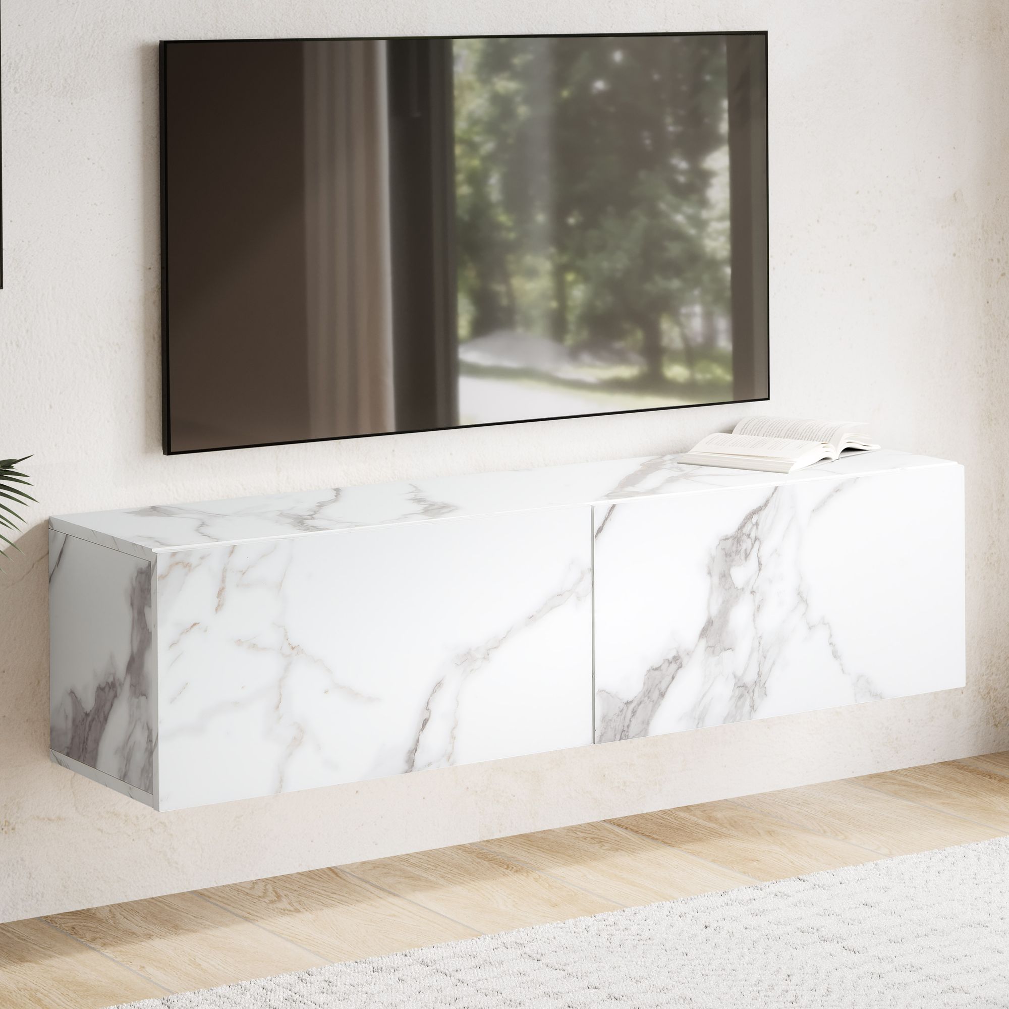 TV-Board Hasvik Marmoroptik Weiß Breite 120 cm