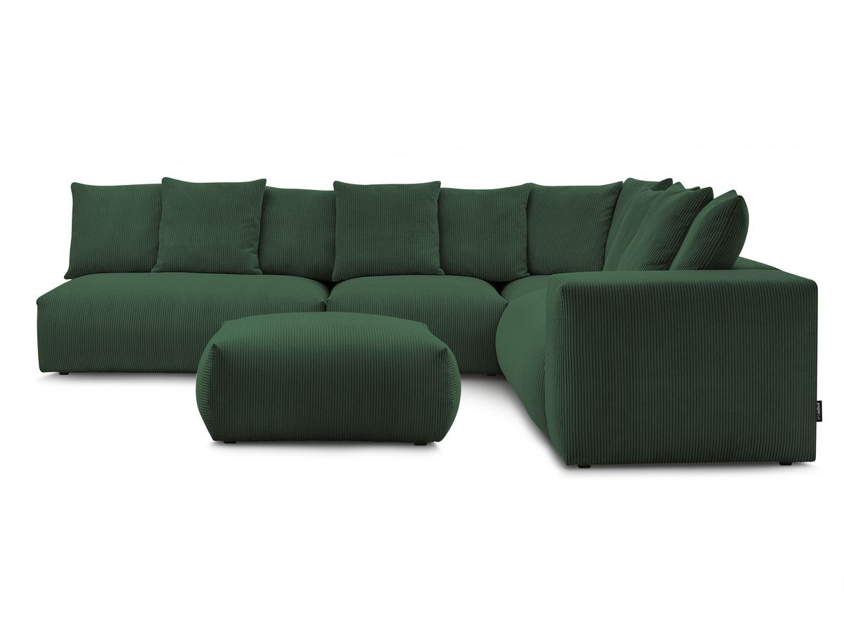 Bobochic Voltaire Ecksofa mit Pouf 322 × 268 cm Cordsamt Grün Ecke rechts