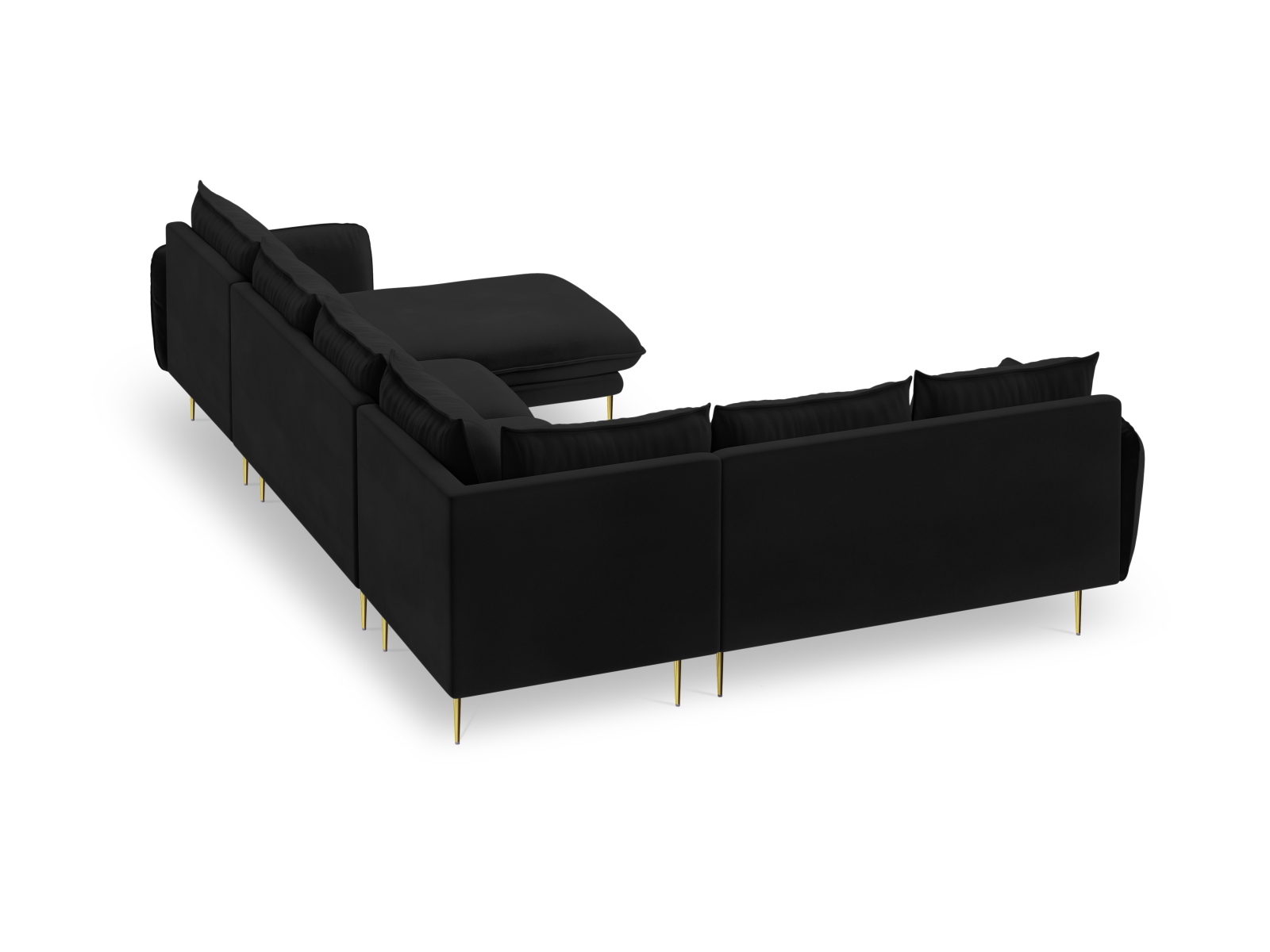 Cosmopolitan Design Panoramasofa Vienna 7-Sitzer Samt Bluvel Schwarz Links Beine Gold