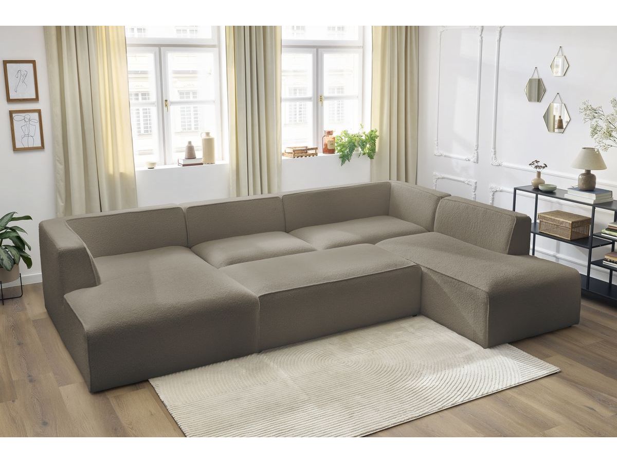 Bobochic Megeve Wohnlandschaft mit Pouf Bouclé-Stoff Braun Ecke links