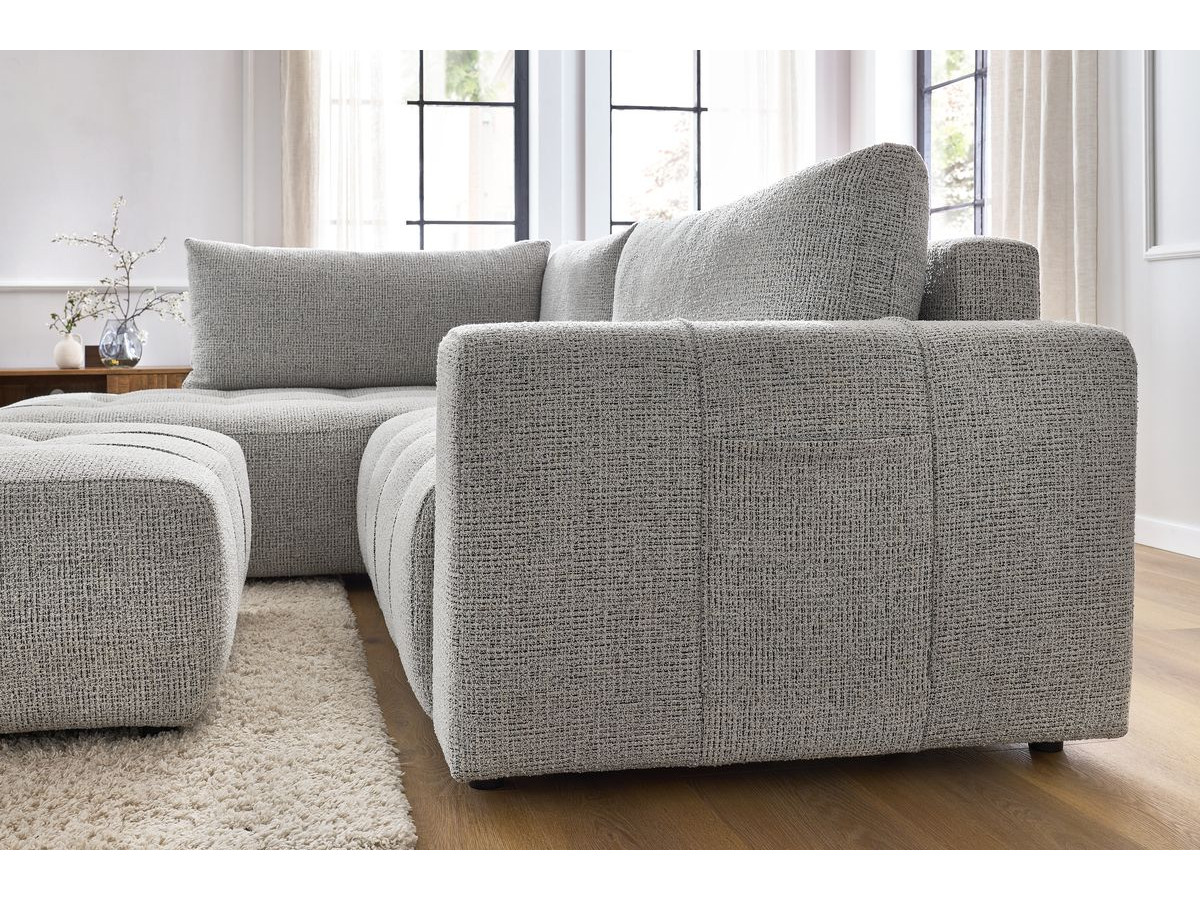 Bobochic Arsene Ecksofa mit Schlaffunktion und Bettkasten und Pouf 277 × 200 cm Melange-Stoff Hellgrau Ecke links