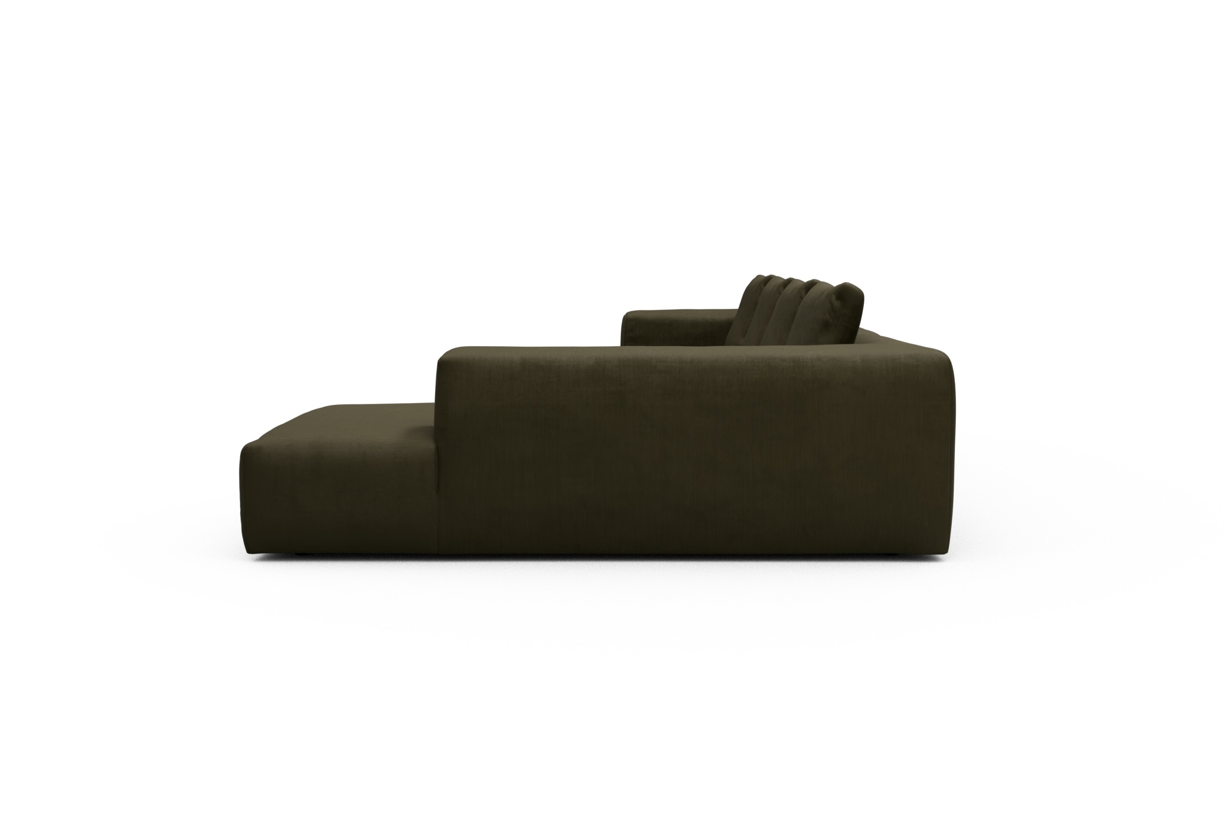 Wohnlandschaft Fred Relax-Ecke rechts mit 2-Sitzer und Chaiselongue links Cordufine-Pine-Green