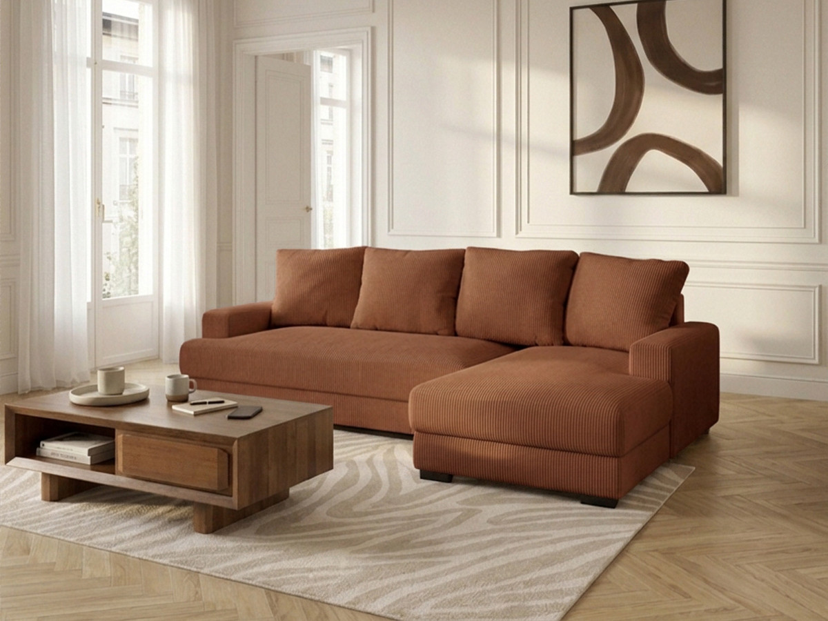 Bobochic Campi Ecksofa mit Schlaffunktion und Bettkasten Cordsamt Orange Ecke rechts