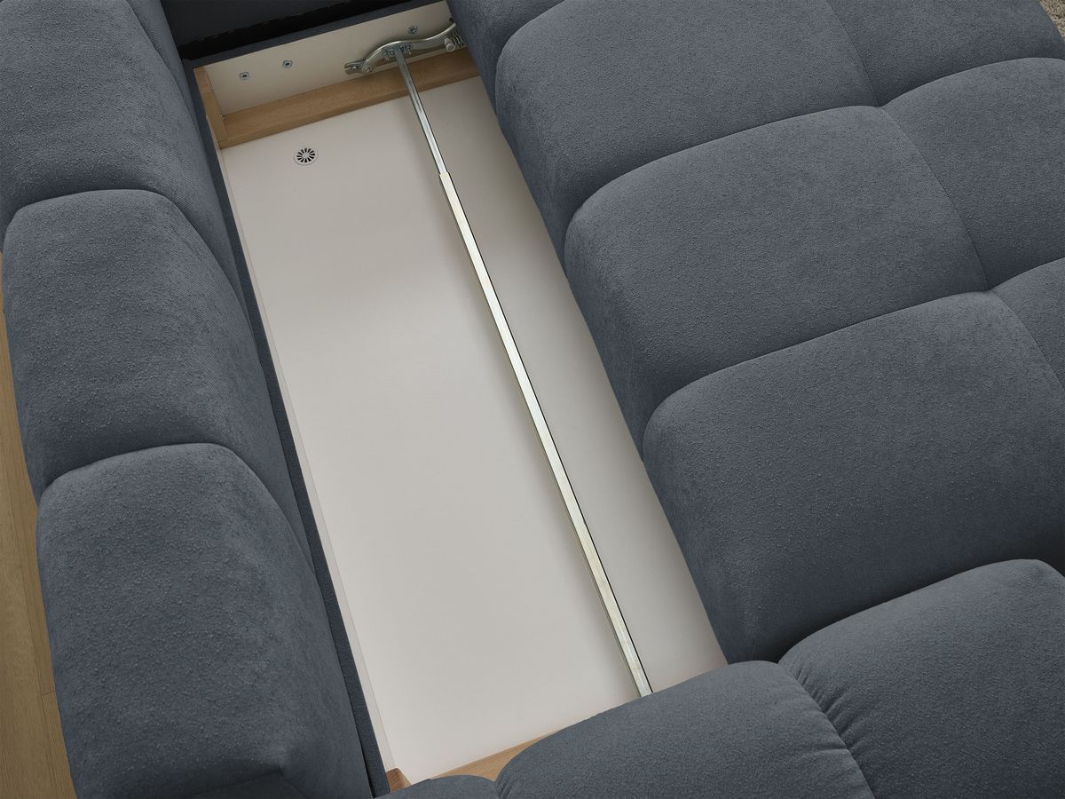Bobochic Everest Ecksofa mit Schlaffunktion und Bettkasten 320 × 212 cm, 5 Kissen Strukturstoff Dunkelblau Ecke rechts