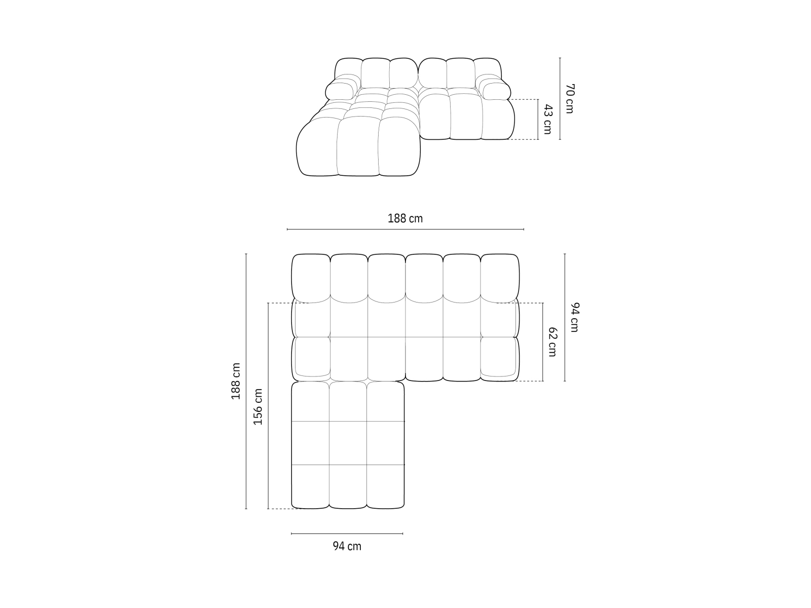 Micadoni Modulares Sofa Bellis 3-Sitzer mit flachem Modul 3D-Stoff Sonic Espresso