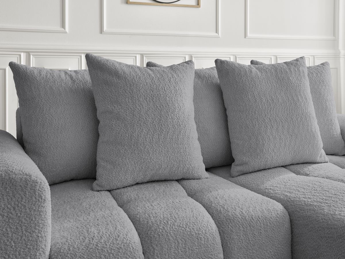 Bobochic Roxelane Ecksofa mit Schlaffunktion und Bettkasten und Pouf 258 × 150 cm Bouclé-Stoff Dunkelgrau Ecke rechts
