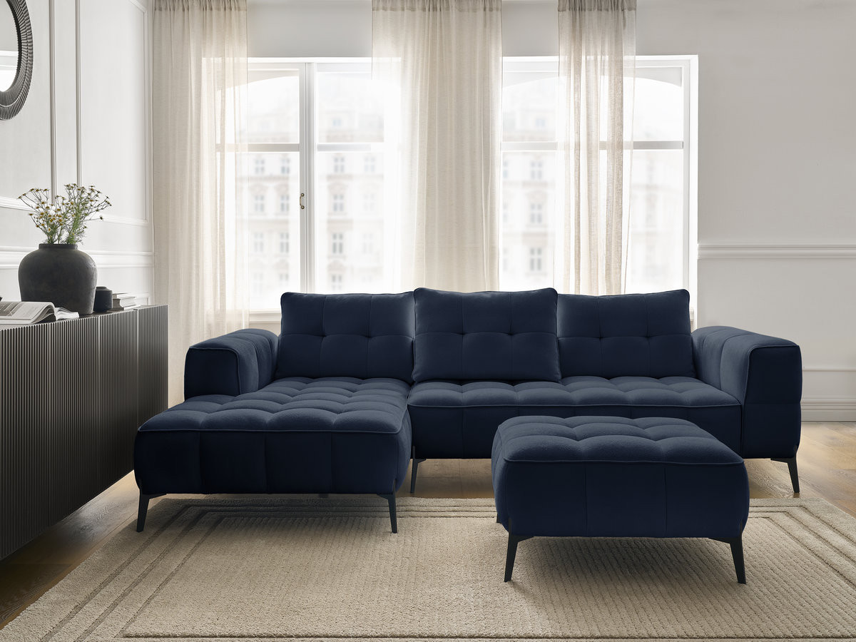 Bobochic Anis Ecksofa mit Pouf Strukturstoff Blau Ecke links