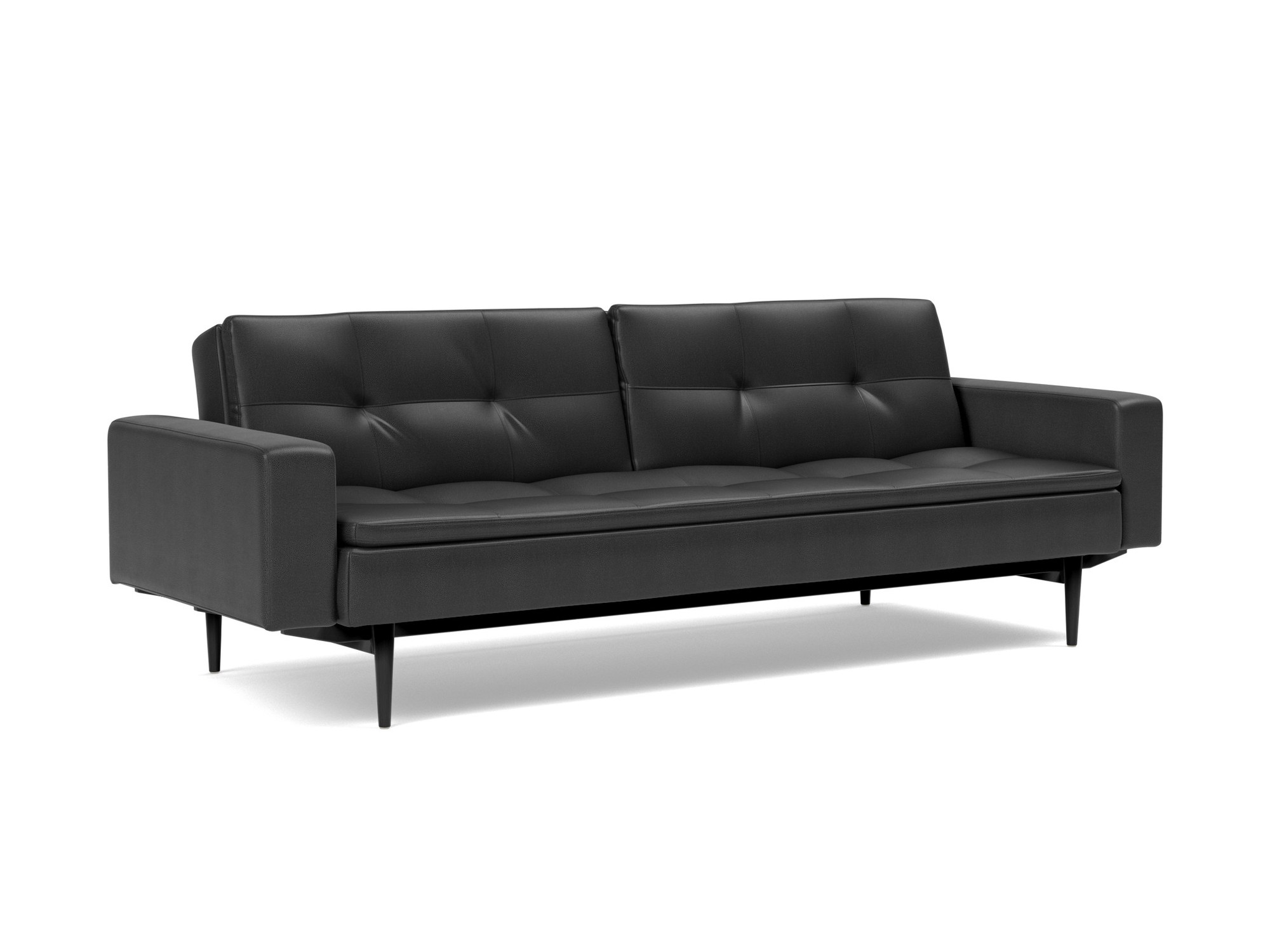 Schlafsofa Dublexo mit Armlehnen Lederoptik Faunal 550-Black Beine Styletto Eiche schwarz