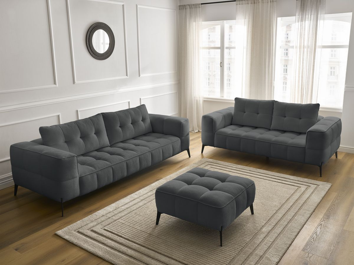 Bobochic Anis Sofa-Set 3- und 2-Sitzer mit Pouf Strukturstoff Dunkelgrau