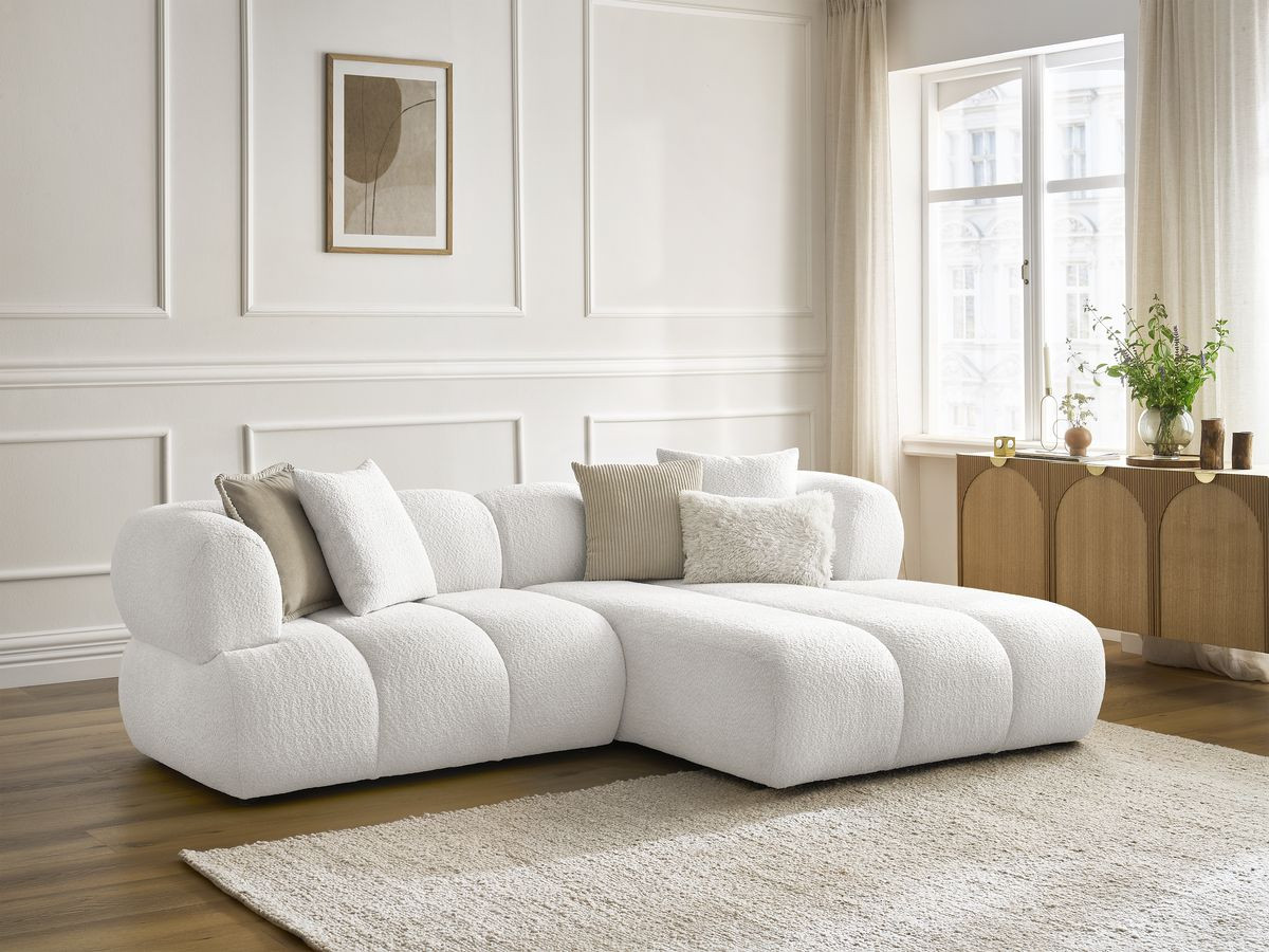 Bobochic Pamira Ecksofa Bouclé-Stoff Weiß Ecke rechts