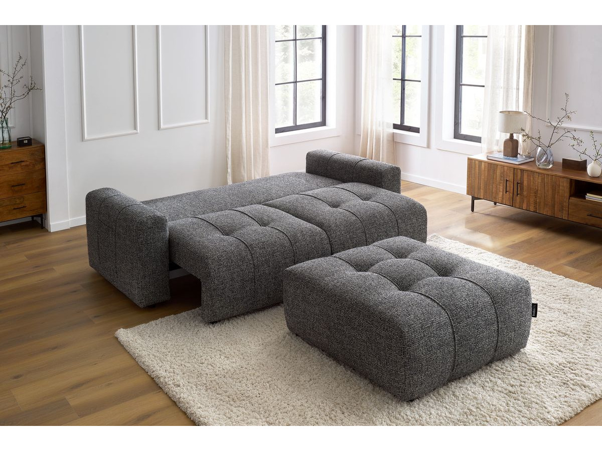 Bobochic Arsene Schlafsofa 4-Sitzer mit Bettkasten und Pouf Melange-Stoff Dunkelgrau