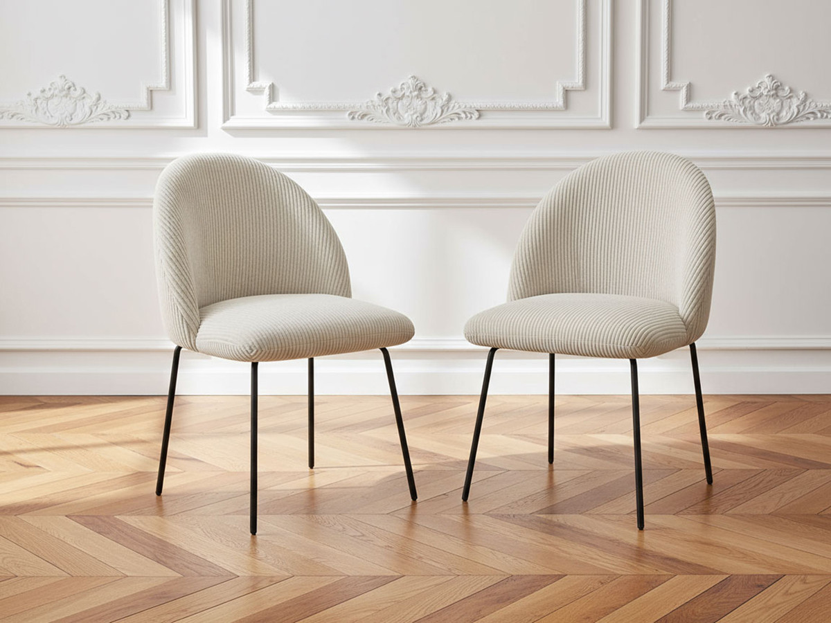 Bobochic Lalie Esszimmerstuhl 2er-Set mit Metallbeinen, schwarz Cordsamt Beige