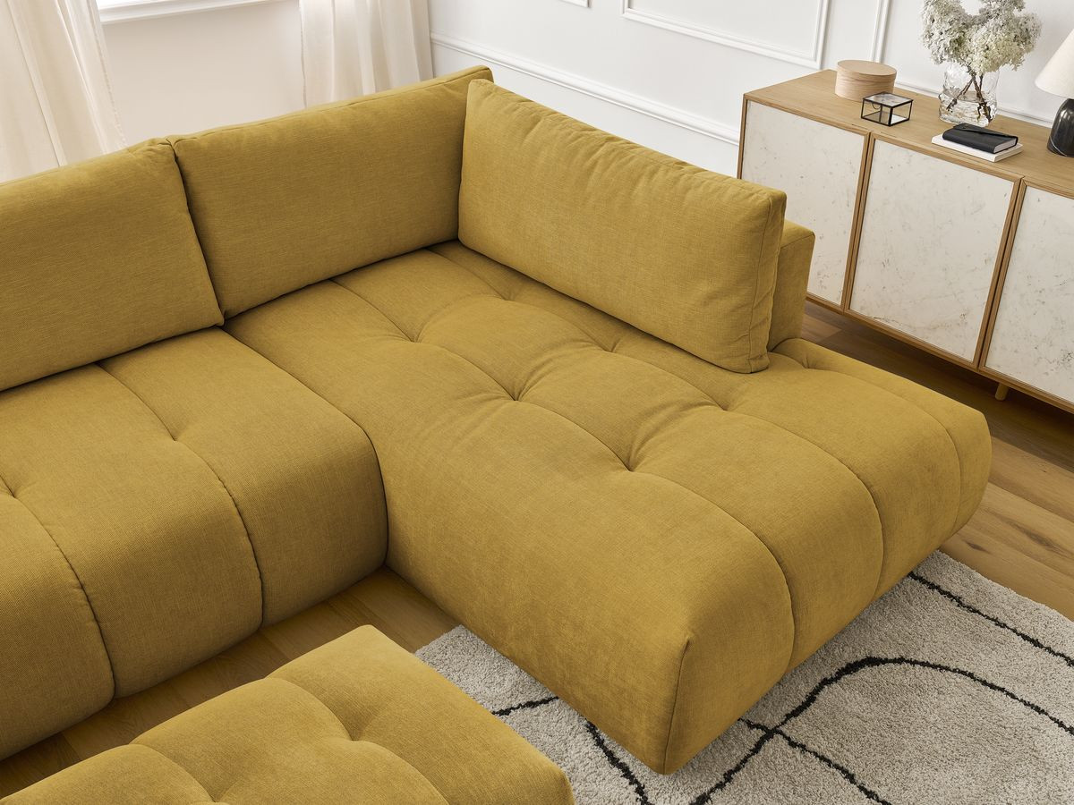 Bobochic Fuji Wohnlandschaft mit Pouf Stoff Gelb Ecke links