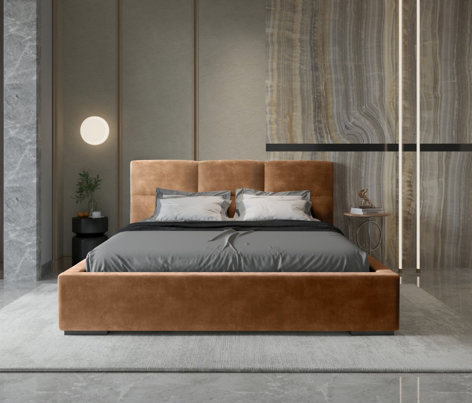 Polsterbett Portoza Samtstoff 160x200 mit Metallrahmen Macau Terra