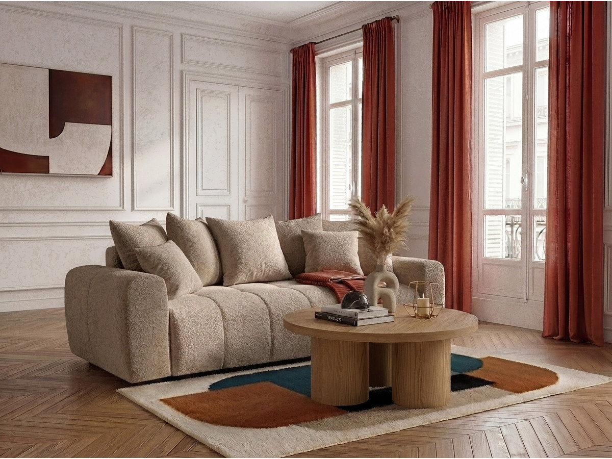 Bobochic Roxelane Schlafsofa 3-Sitzer mit Bettkasten Bouclé-Stoff Beige