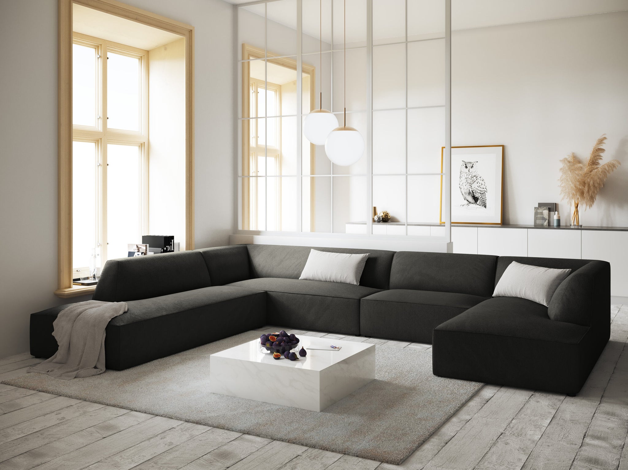 Micadoni Panorama-Ecksofa Ruby 7-Sitzer Links Kord Scala Dunkelgrau