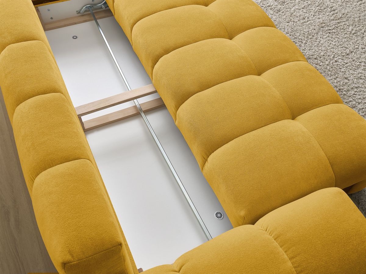 Bobochic Everest Schlafsofa 3-Sitzer mit Bettkasten, 5 Kissen Strukturstoff Gelb
