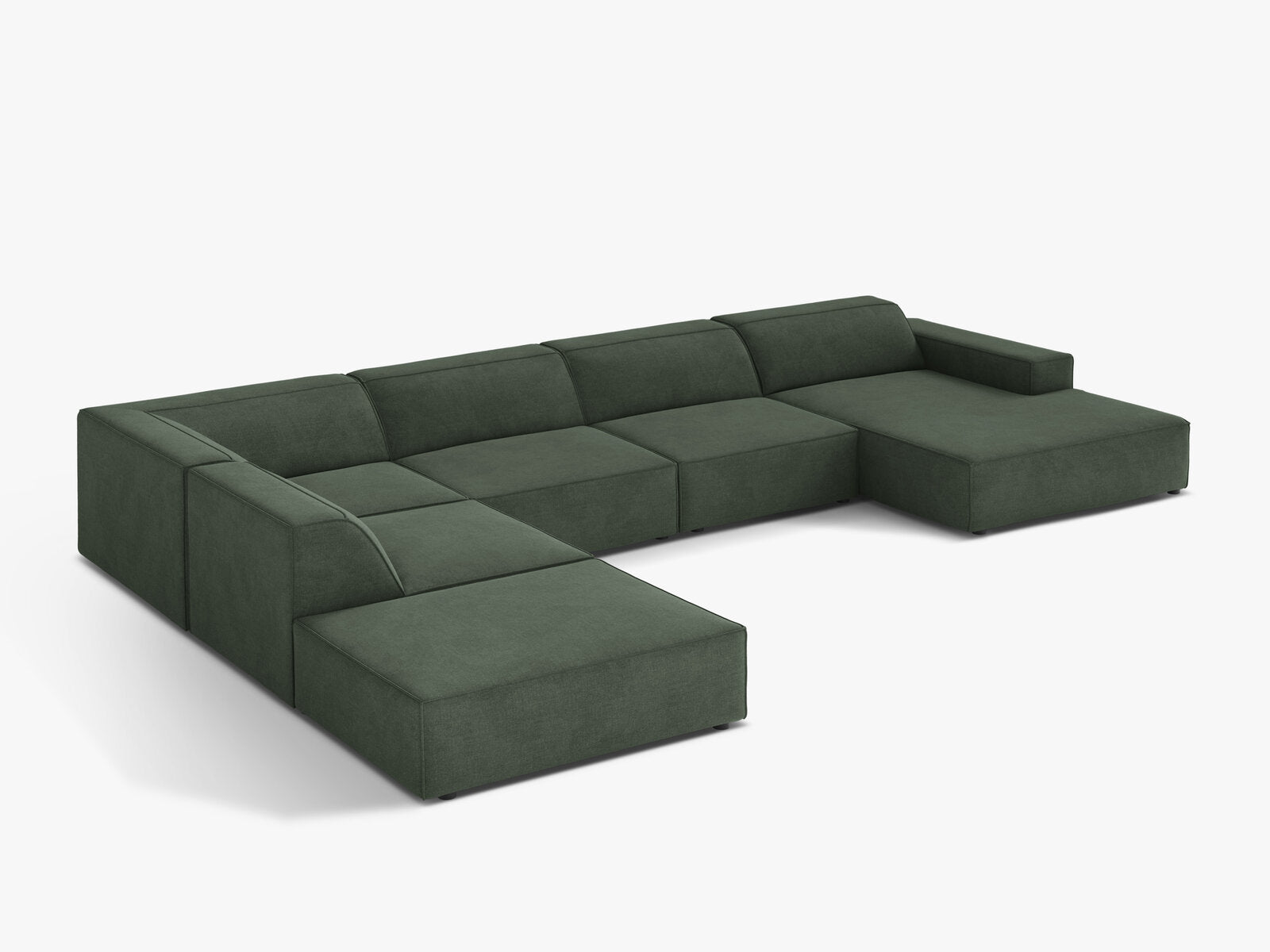 Micadoni Panorama-Ecksofa Jodie 7-Sitzer Strukturierter Stoff Liberty Moosgrün Links