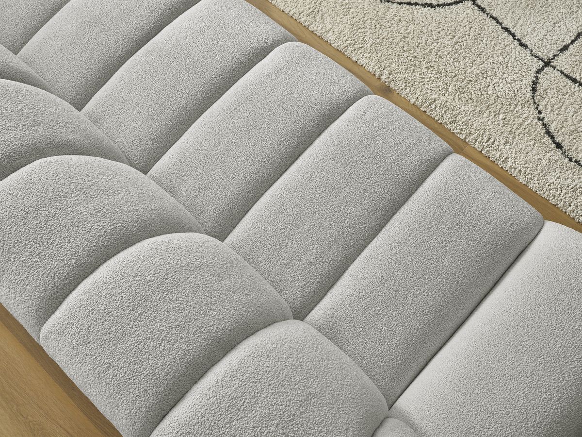 Bobochic Hayden Sofa 3-Sitzer Bouclé-Stoff Hellgrau