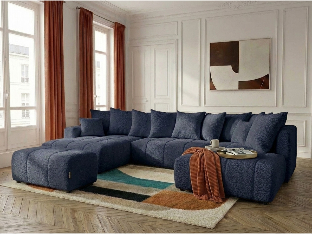 Bobochic Roxelane Wohnlandschaft mit Pouf Bouclé-Stoff Dunkelblau Ecke links