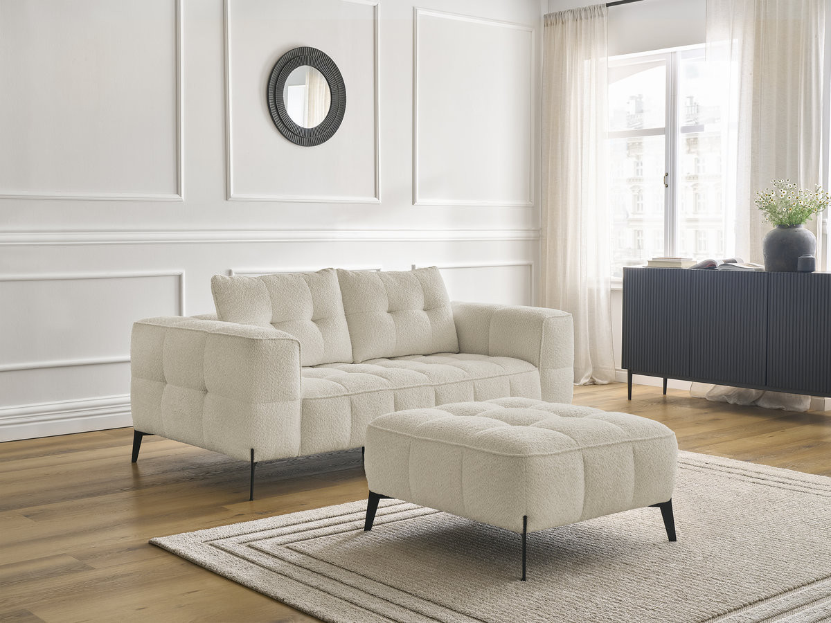 Bobochic Anis Sofa 2-Sitzer mit Pouf Bouclé-Stoff Beige