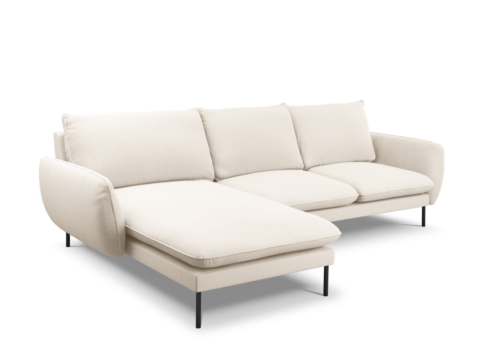Cosmopolitan Design Ecksofa Vienna 5-Sitzer Boucle Ascot Beige Links Beine Schwarzes Metall