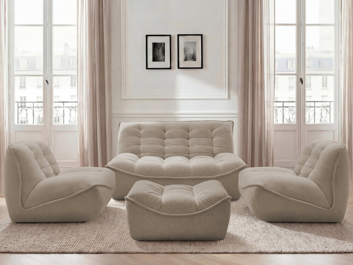 Bobochic Serena Sofa 4-Sitzer mit Pouf Melange-Stoff Taupe