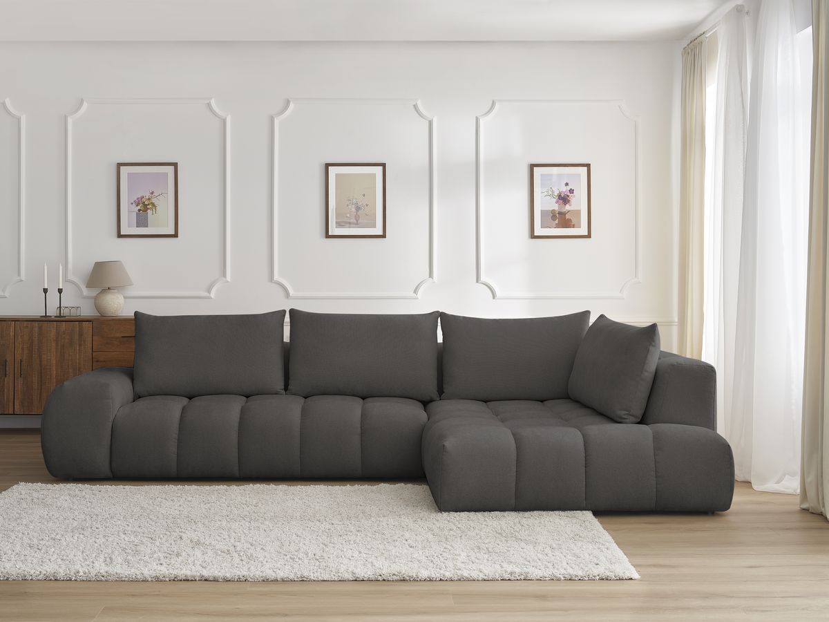 Bobochic Everest Ecksofa, 4 Kissen Strukturstoff Dunkelgrau Ecke rechts