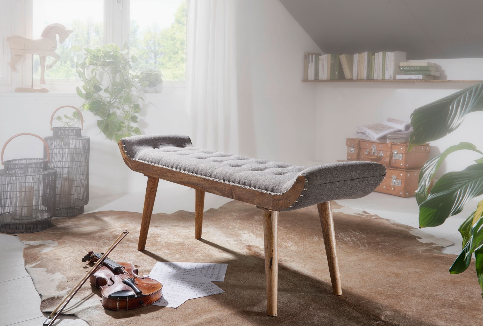 Sitzbank Skallerup Stoff Grau 125 × 38 × 51 cm