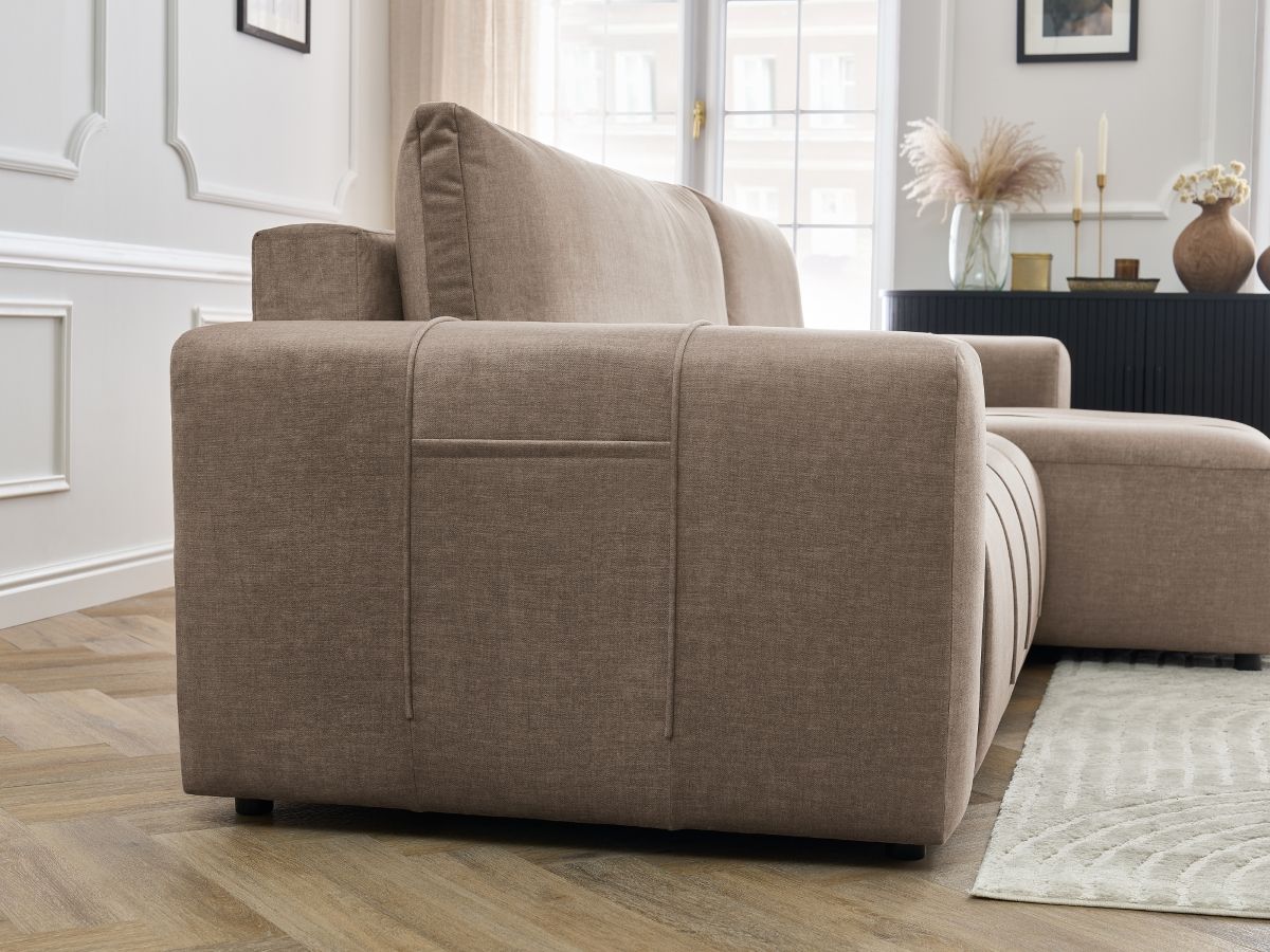 Bobochic Arsene Ecksofa mit Schlaffunktion und Bettkasten 288 × 148 cm Samt Taupe