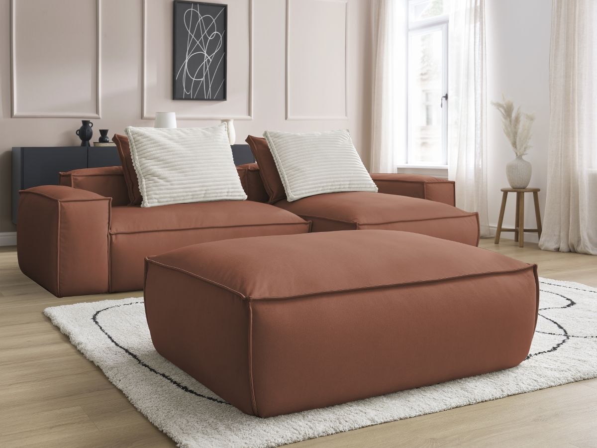 Bobochic Boheme Ecksofa mit Pouf Kunstleder Dunkelbraun