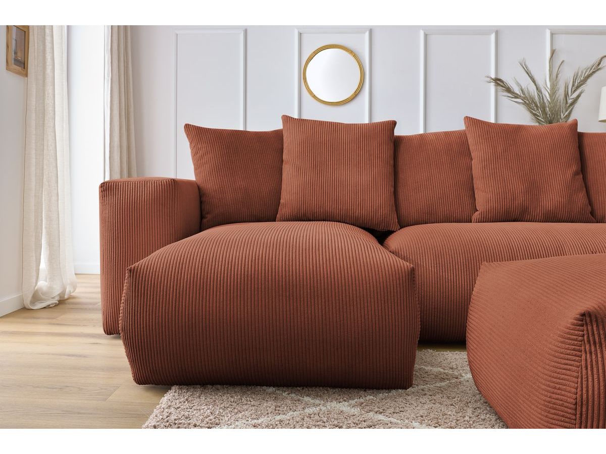 Bobochic Voltaire Wohnlandschaft mit Pouf 356 × 214 cm Cordsamt Orange Ecke links