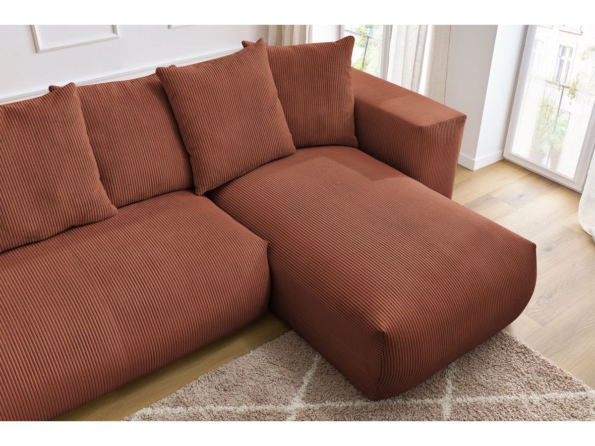 Bobochic Voltaire Wohnlandschaft mit Pouf 356 × 214 cm Cordsamt Orange Ecke rechts