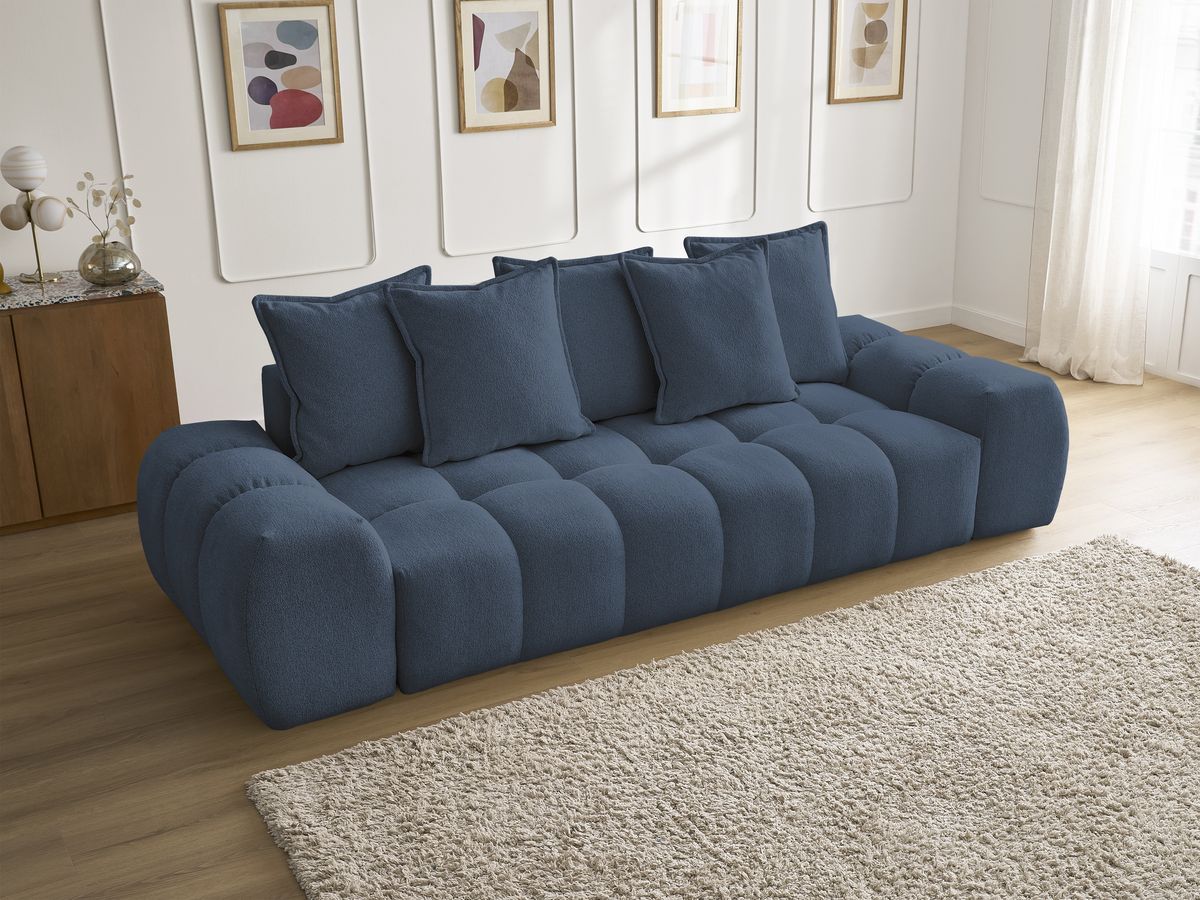Bobochic Everest Sofa 3-Sitzer, 5 Kissen Melange-Stoff Dunkelblau