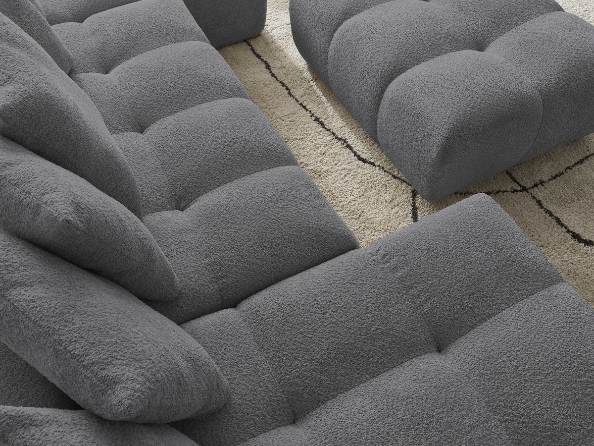 Bobochic Anakin Wohnlandschaft mit Pouf, 10 Kissen Bouclé-Stoff Dunkelgrau