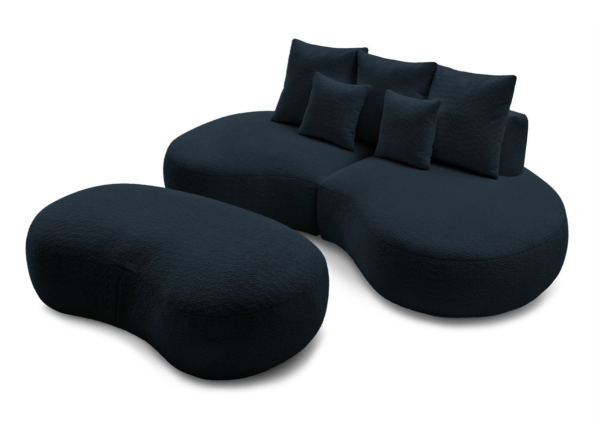 Bobochic Saint-germain Sofa 5-Sitzer mit Pouf Bouclé-Stoff Dunkelblau