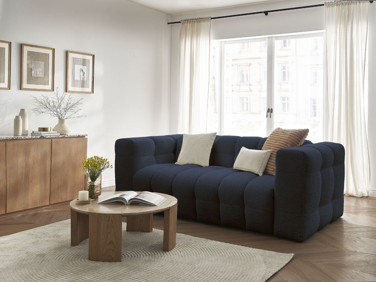 Bobochic Cloud Schlafsofa 3-Sitzer Bouclé-Stoff Dunkelblau