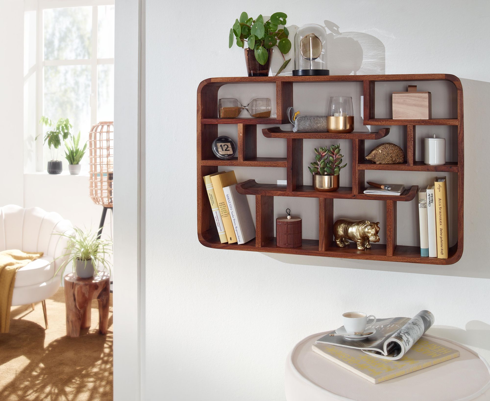 Wandregal Melar Massivholz Dunkelbraun