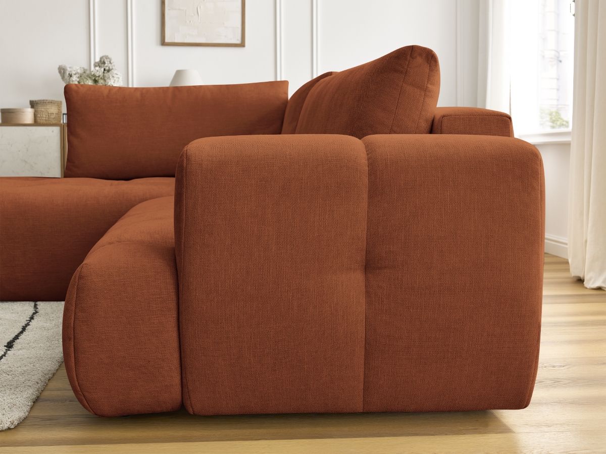 Bobochic Fuji Ecksofa mit Schlaffunktion und Bettkasten 282 × 204 cm Stoff Orange Ecke links